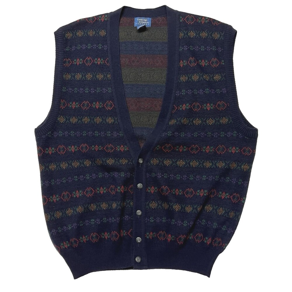 Vintage Mervyns Cambridge Classics Sweater Vest 30% Wool Italy Made Fair Isle XL